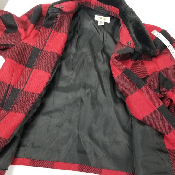 Talbots Italy Red Black Jacket Wool / Lined Faux Fur Collar Removeable EUC 10 P - Picture 5 of 10